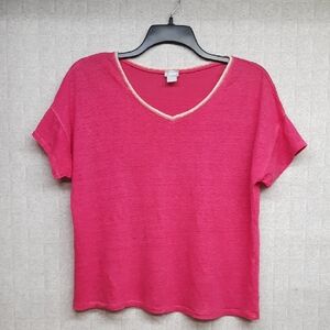 Chico's Vibrant Pink Short Sleeve Linen Top
